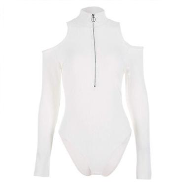 Imagem de Nwxzu Body Suits Roupas Femininas Outono Manga Longa Inverno Gola Alta Confortável Sem Alças Oco Out Bodycon Bodysuits, White, M
