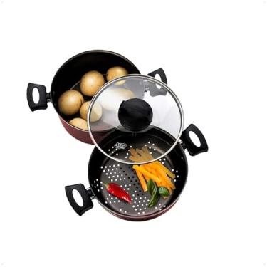 Imagem de Jogo de Panela Cozimento a Vapor 3L Antiaderente 3x1 Pegadores Antitérmico Cozivapor (Cereja)