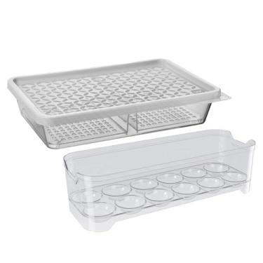 Imagem de Kit Porta Ovos 12 unds + Organizador de Frios Com Divisória Suporte Para Geladeira