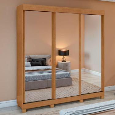 Imagem de Guarda-roupa Casal Saion Plus 3 Portas Moveis Lopas Amendoa Clean