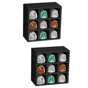 Imagem de Kit 2 Nichos De Parede Porta Toalha Para Salão 9 Divisões Preto - Ajl Móveis