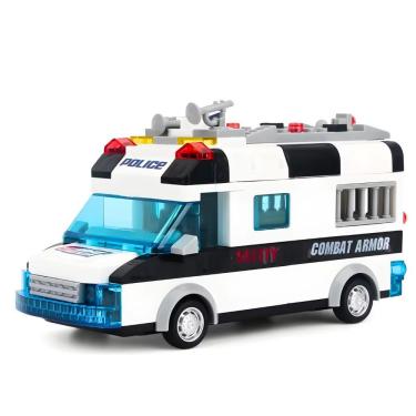 Imagem de Carro Policia 77 Peças Lego Brinquedo Com Luz E Som - Branco