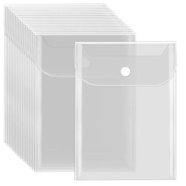 Imagem de Vmiapxo 20 envelopes de plástico pequenos com fecho de pressão, bolsos reutilizáveis de armazenamento de carimbos e moldes, bolsa de envelope transparente à prova d'água como organizador de adesivos