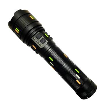 Imagem de Lanterna Tática LED Recarregável, 100.000 Lúmens, 30W, 4 Modos de Iluminação, Zoom 5000m, USB Tipo-C, Bateria de Lítio, Alumínio Preto