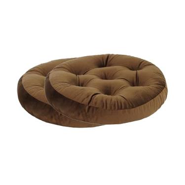 Imagem de Makimoo Pacote com 2 almofadas de assento de vime para ambientes externos/internos, repelente de água, 45 cm, almofada para cadeira de jantar com laços, conjunto de 2 (marrom café)