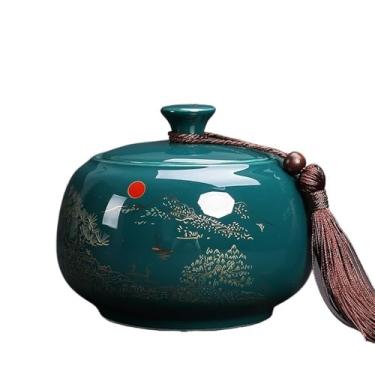 Imagem de Lata de chá Lata de chá de cerâmica com tampa hermética, recipiente de armazenamento de cozinha para chá, café, nozes, ervas, especiarias e açúcar Caixa de chá(Green)