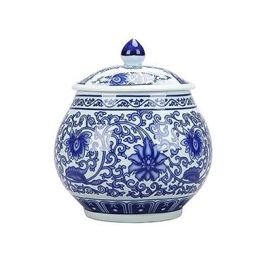 Imagem de Lata de chá Vasilha de chá de porcelana celadon chinesa vintage, jarra de vedação de cerâmica, grande caixa de armazenamento de armazenamento doméstico Caixa de chá