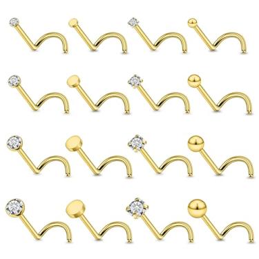 Imagem de Vsnnsns Piercing de nariz 18G, 20G, 22G, joia feminina de aço inoxidável cirúrgico 316L, saca-rolhas em forma de L, opala reta, diamante, zircônia, piercing de narina, joias para mulheres e homens