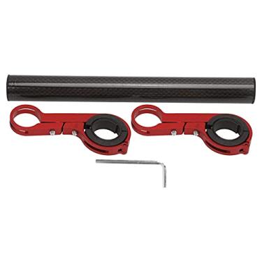 Imagem de Bicicleta guiador extensão suporte carbono tubo leve durável duplo extensor montagem para bicicleta farol telefone titular computador calibre vermelho 2 pack com chave