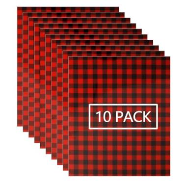 Imagem de FUNKAKA Vinil De Transferência Térmica Htv Preto Vermelho Xadrez Búfalo, 12" X 10" Natal Clássico Para Passar A Ferro Em Camisetas, 10 Folhas, Todos Os Cortadores À Máquina, Fácil Cortar E Remover,