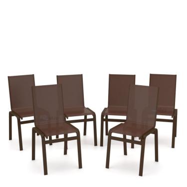 Imagem de Kit 6 Cadeiras Jantar Gourmet Alumínio Marrom Tela Marrom