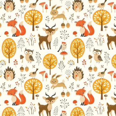 Imagem de Papel De Parede 5m Adesivo Bege Infantil Raposa Bosque