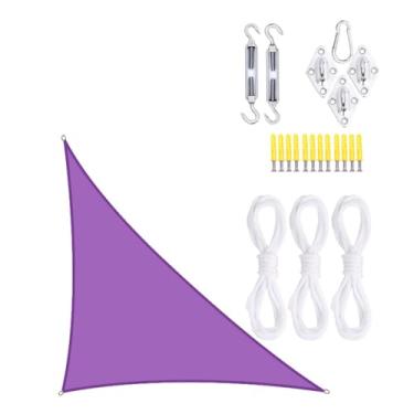 Imagem de TBATM Grande Jardim Sombra Vela Impermeável 5x5x7.1m Toldos,Triângulo Sol Sombra Vela 95% Uv Bloco,Triângulo Sol Toldo com Kit de Fixação,Vela Parasol para Pátio Varanda Piscina Bbq,Purple