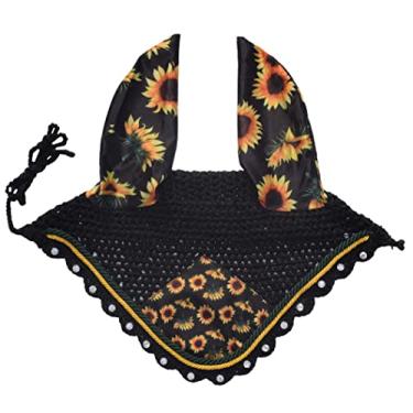 Imagem de Touca de orelha de cavalo de girassol, rede de orelha, véu de mosca, capô, máscara de crochê equestre extravagante/espiga/pônei (cavalo/completo)
