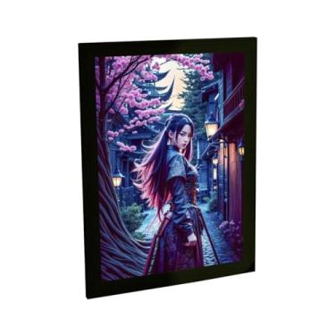 Imagem de Quadro Decorativo Mulher Samurai Anime Ilustração Katana Rosa Decoração Poster Quarto Sala