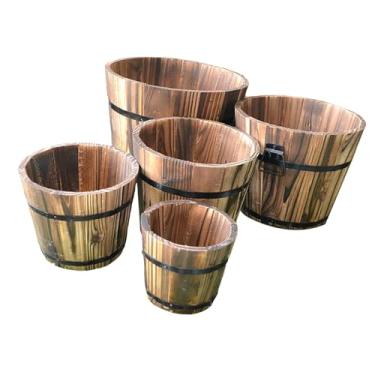 Imagem de ＡＷＨＡＯ 5x Balde de madeira para vasos de plantas, recipientes rústicos para mesa de janela com alças