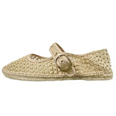 Imagem de U-lite Sapatilhas femininas Mary Jane de malha, alpargatas trançadas, alpargatas, lona, arrastão, verão, sapatilhas, sapatilhas, Bronzeado, 35