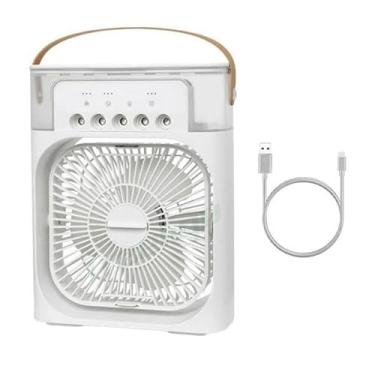 Imagem de Ventilador Climatizador Portátil 3 em 1 com Umidificador, LED Colorido, USB, 600ml, 26x21x9cm, Branco