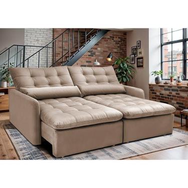 Imagem de Sofá Sem Caixa Retrátil 1,60m Softgel Celeste Velusoft Bege Cama Inbox