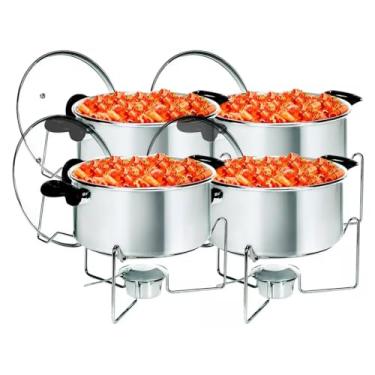 Imagem de 4 Panelas Rechaud Redondo De Alumínio Com Tampa De Vidro 5 Litros