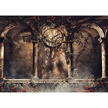 Imagem de BELECO 2,1 x 1,5 m de tecido gótico, vintage, castelo, jardim, arco gótico, com videiras, rosas e relógio antigo, decoração medieval, aniversário, casamento, sessão de fotos para crianças e adultos