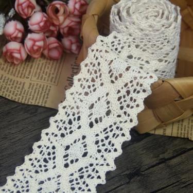 Imagem de Acabamento de renda de algodão para costura, fita de renda de 6 cm usada para decoração DIY, decalques, artesanato, casamento nupcial (8 metros, bege)