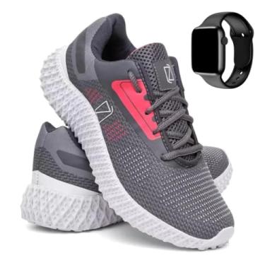 Imagem de Kit Tênis Feminino Leve Confortável + Relógio Digital – Academia Caminhada Corrida Fitness Presente (Cinza-Rosa, BR, Adulto, Numérico, 38)