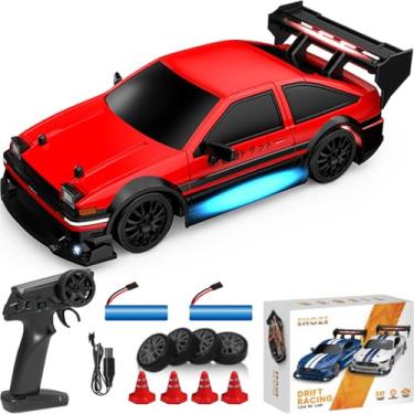 Imagem de RC Drift Car, 1/24 Scale Mini RC Drift Car, 2.4GHz Remote Control Cars, Four Wheel Drive High Speed Racing with LED Lights, Equipped with Racing Tires and 2 Rechargeable Batteries (8604-Red)