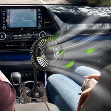 Imagem de HUENLYEL Ventilador de carro USB para suporte de copo, suporte de copo para carro, caminhão, veículo, van, trailer, com 3 velocidades ajustáveis e rotação de 360° (sem bateria)