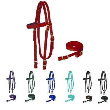 Imagem de Majestic Ally Cabeçote de cavalo com rédeas, faixa acolchoada de nylon, várias cores (vermelho, pônei)