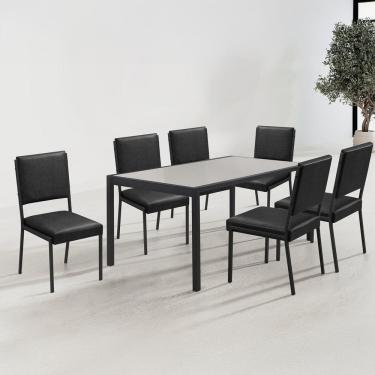Imagem de Conjunto para Sala de Jantar com 6 Cadeiras Lisboa Preto Fosco