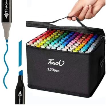 Imagem de Canetinha Caneta Marcador Ponta Dupla Permanente 120 Cores Estojo Bolsa Escola Arte Desenho Pintura