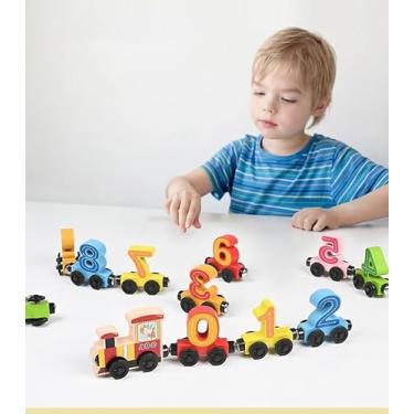 Imagem de Conjunto de Trem Magnético de Madeira Montessori - Brinquedo Educacional Infantil (Números)