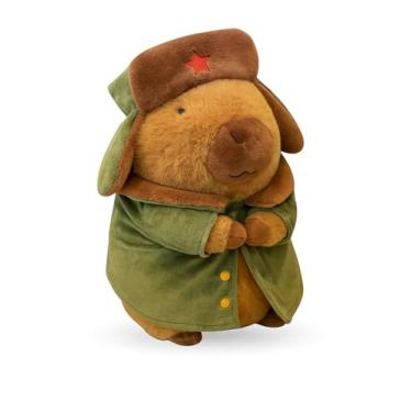 Imagem de Capivara de Pelúcia com Mochila de Tartaruga Brinquedo Presente Natal Crianças Menino e Menina Bicho de Pelúcia Capybara Infantil Fofo (Casaco militar 25cm)