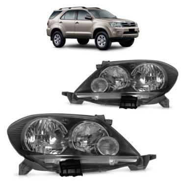 Imagem de Farol Dianteiro Hilux SW4 2005 2006 2007 2008 Máscara Negra Lente Lisa