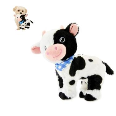 Imagem de Brinquedo de vaca de pelúcia para cães – Brinquedo de vaca macio sem enchimento para cães, brinquedo de mastigar fofinho para buscar e puxar, nível moderado de mastigação, poliéster reciclado.