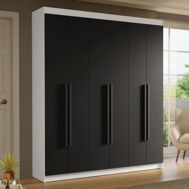 Imagem de Guarda-Roupa Casal 6 Portas Batentes Branco/Preto/Preto Saturno Madesa