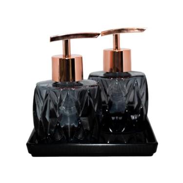 Imagem de Conjunto Kit Lavabo Banheiro Preto Bandeja Saboneteira Aromatizador Linha Premium