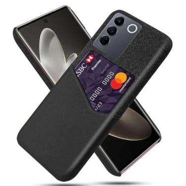 Imagem de Capa para VIVO S16e,Tela e tampa de couro PU,Anti-deslizante,Resistência à impressão digital,Caso de proteção de 360°com 1 slot de cartão atrás-Black