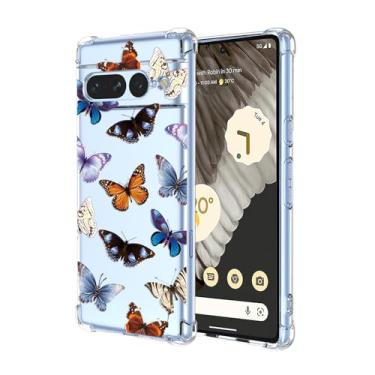 Imagem de EUAGVQY Capa para Pixel 7 Pro Google 7 Pro, estampa floral borboleta transparente à prova de choque, capa protetora de silicone macio TPU para celular para Google Pixel 7 Pro, borboleta colorida
