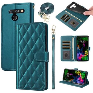 Imagem de Furiet Argyle Capa carteira para LG G8 ThinQ com alça de pulso, alça de ombro, compartimento para cartão, bolsa fólio, luxuosa, acessórios de couro PU, capa para celular para LGG8 Thin Q G 8 LG8