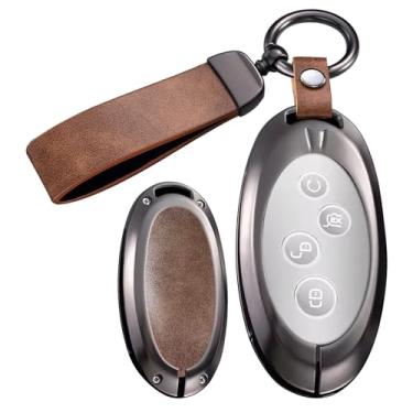 Imagem de ontto Capa para chave de carro com controle remoto inteligente com chaveiro adequado para BYD Qin 80 Song Max Yuan S7, capa de chave de couro com moldura de metal, protetor de chave sólido e durável