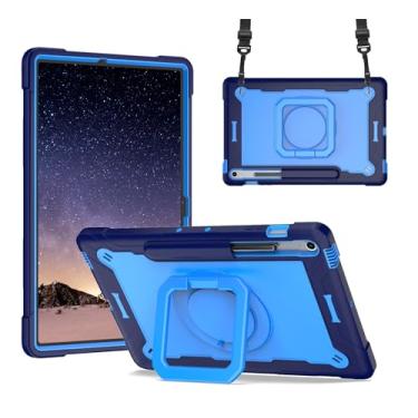 Imagem de elitegadget Capa para Samsung Galaxy Tab S10 FE+/S10 FE Plus 13,1 polegadas lançado em 2025 - Capa resistente a impactos com suporte de anel giratório (azul marinho/azul claro)