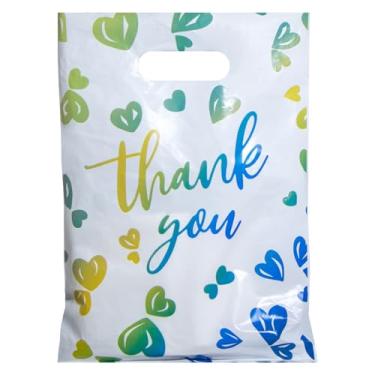 Imagem de Chirpbirds Sacolas de compras Thank You para pequenas empresas, sacolas plásticas de varejo com alças, extragrossa 35 x 24 cm para atacado, presente, roupas, pacote com 50