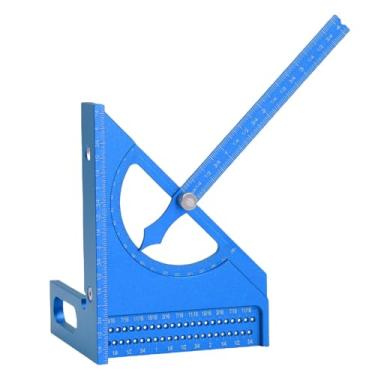 Imagem de Depisuta Régua de medição multiangular 3D, régua triangular de meia-esquadria de liga de alumínio, ajustável de 0 a 180 graus, esquadro de carpinteiro de alta precisão (Azul)