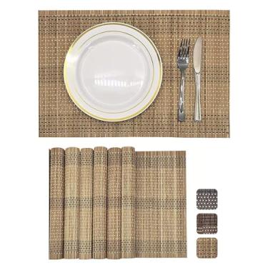 Imagem de ANDSTAR Jogo americano de bambu premium marrom natural – ideal para uso diário, acampamento, piqueniques e reuniões de família – fácil de limpar, enrolar e armazenar – decoração de mesa elegante e