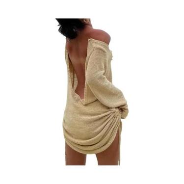 Imagem de Verde De Malha Sem Costas Manga Longa Vestido Feminino Sexy Mini Casua