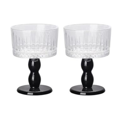 Imagem de Boxonly Taça de vidro diamante preto - 200 ml taça vintage feita à mão sem chumbo com design facetado, haste preta retrô, perfeita para coquetéis, vinho tinto e festas