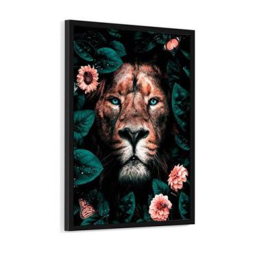 Imagem de Quadro Decorativo O Rei Da Selva Face Leão Flores 60x40cm - Casa Real 