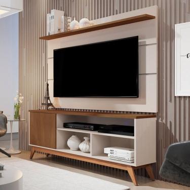 Imagem de Rack com Painel para TV Até 50 Polegadas Lincoln 1 Porta 1 Prateleira Off White/Freijó - Pnr Móveis